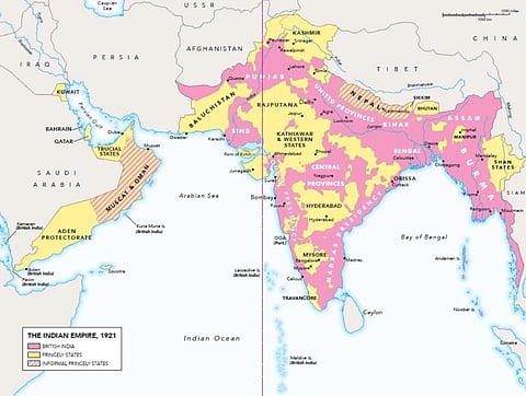 Image of an old Indian empire under British rule map from 1921