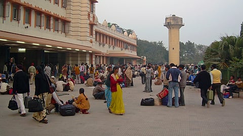 People at a railways station in India.