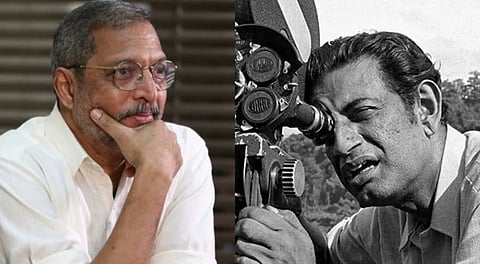 Left image is of late actor nana patekar and right image is a black and white picture of satyajit ray looking through a camera.