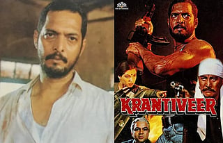 Image of younger Nana Patekar and 1989 film Krantiveer's poster