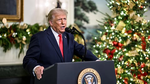 Donald Trump addressing a press conference