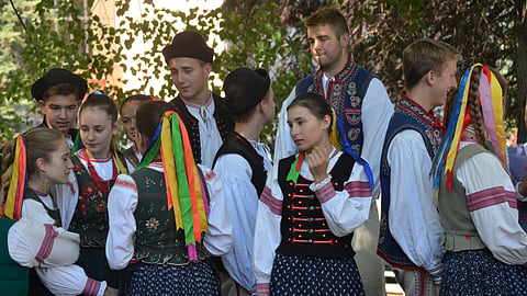 Ukrainians in Poland dressed up for a festival