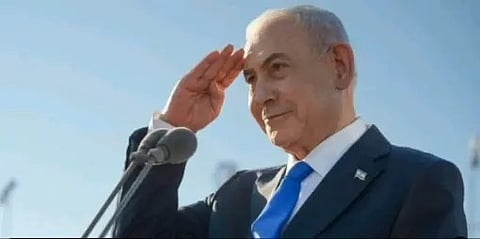Israel PM Benjamin Netanyahu at podium
