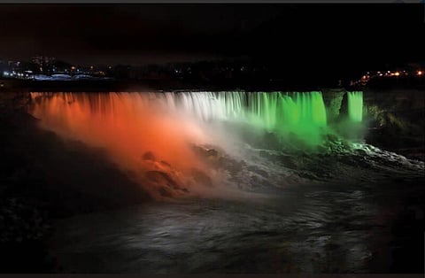 Unprecedented Moment in History: Niagara Falls in Canada Lit Up in Tricolor on Independence Day