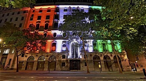Indian High Commission in London Lits up in Energy Efficient Tricolour