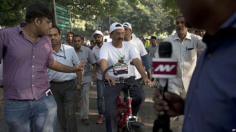 Officials remove ‘Aam Aadmi’ words from Delhi government schemes and cover AAP leader Arvind Kejriwal’s photos too