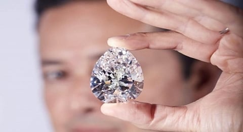 The Rock, a 228.31 carat pear-shaped diamond that will lead the Geneva Magnificent Jewelssale on May 11, 2022, as part of Christie's Luxury Week. (IANS)