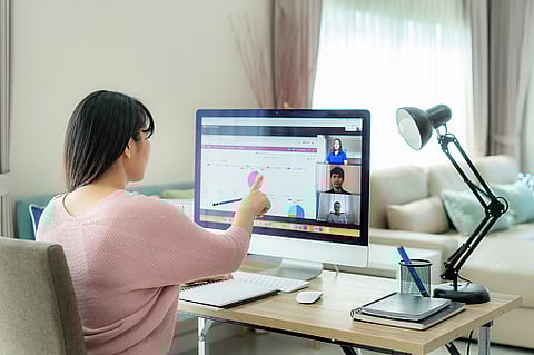 Asian business woman talking to her colleagues about plan in video conference. Multiethnic business team using computer for a online meeting in video call. Group of people smart working from home. (Pixabay)