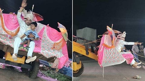 बुलडोजर पर सवार दूल्हा