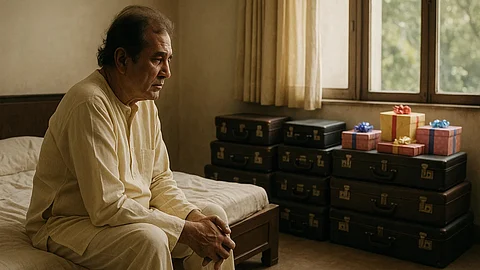 राजेश खन्ना के निधन के बाद उनके बंगले से 64 बंद सूटकेस मिले, जिनमें अनछुए तोहफे थे। (Sora AI)