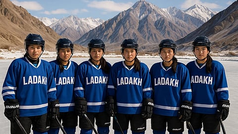 आइस हॉकी टीम (‘Girls Ice Hockey Team’) की तस्वीर