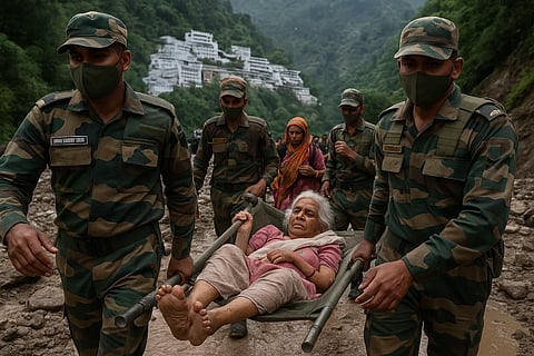 भारतीय सेना की व्हाइट नाइट कोर ने भूस्खलन के बाद वैष्णो देवी में राहत अभियान चलाया