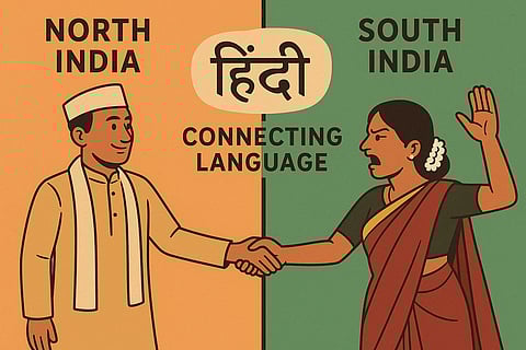 भारत एक बहुभाषी (Multilingual) देश है इसका चित्र दिखया गया है