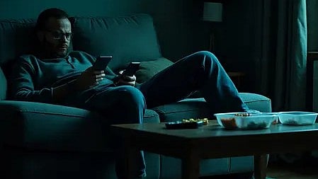 एक आदमी कुर्सी पर बैठा हुआ, लंबे समय तक बैठने की आदत का प्रतीक|