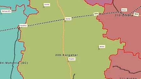 बिहार का नक्शा, जिसमें करगहर विधानसभा क्षेत्र और आसपास के इलाके दिखाए गए हैं।