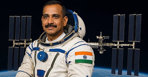 इस तस्वीर में भारतीय वायुसेना के ग्रुप कैप्टन शुभांशु शुक्ला दिखाई दे रहे हैं।