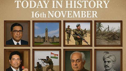16 नवंबर (History Of 16th November) के दिन से जुड़ी कुछ महत्वपूर्ण घटनाओं को चित्रों के माध्यम से दिखाया गया है