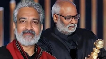 एसएस राजामौली और संगीतकार एमएम कीरावनी ‘वाराणसी टू द वर्ल्ड’ के लॉन्च इवेंट में नजर आ रहे हैं|