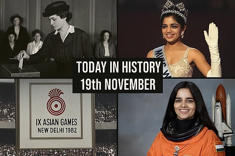 19 नवंबर (History Of 19th November) के दिन से जुड़ी कुछ महत्वपूर्ण घटनाओं को चित्रों के माध्यम से दिखाया गया है