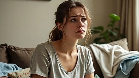 एक महिला उदास और सोच में डूबी हुई, स्वास्थ्य चिंताओं को दर्शाती हुई|