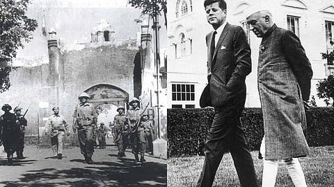 गोवा की तस्वीर और बगल में पंडित नेहरू के साथ एक व्यक्ति