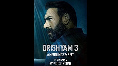 फिल्म 'दृश्यम 3' के पोस्टर में अजय देवगन नजर आ रहे हैं।