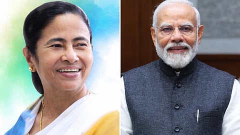 पश्चिम बंगाल की मुख्यमंत्री ममता बनर्जी और प्रधानमंत्री नरेंद्र मोदी की संयुक्त तस्वीर।