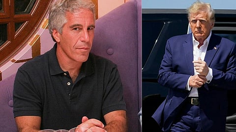 तस्वीर में एक तरफ डोनाल्ड ट्रंप, एक तरफ जेफ्री एपस्टीन