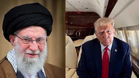 इस तस्वीर में डोनाल्ड ट्रम्प और खामनेई को देखा जा सकता है।