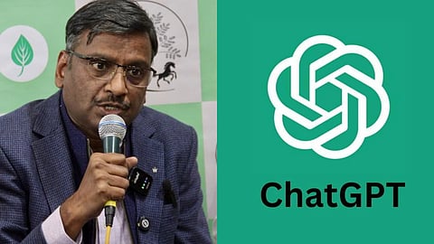 तस्वीर में शिक्षक विजेंद्र चौहान और ChatGPT