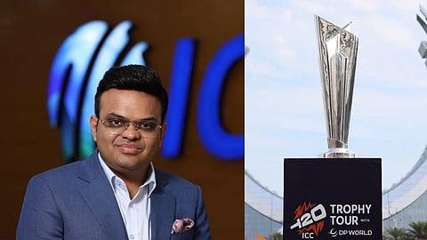 तस्वीर में जय शाह और टी20 वर्ल्ड कप 2026 की ट्रॉफी