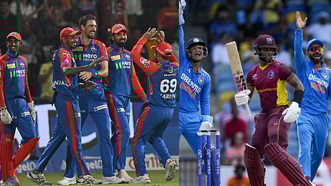 तस्वीर में दिल्ली कैपिटल्स की टीम और भारत-वेस्टइंडीज का मैच