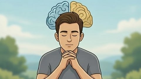 एक लड़का ध्यान कर रहा है