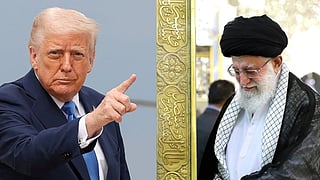 बाईं ओर राष्ट्रपति ट्रंप, दाईं ओर खामनेई