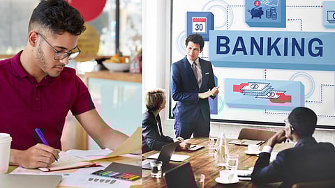 एक युवक बैंक परीक्षा की तैयारी करते हुए