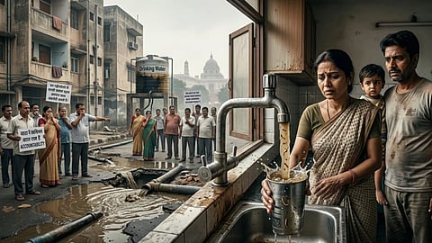 दिल्ली के ईस्ट ऑफ़ कैलाश में प्रदूषित पानी पीने के लिए लोगों की मजबूरी