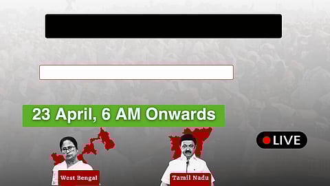 23 अप्रैल को सुबह 6 बजे न्यूज़ग्राम द्वारा प्रसारित विधानसभा चुनाव 2026 के कवरेज का बैनर। इसमें पुडुचेरी, केरल, पश्चिम बंगाल, असम और तमिलनाडु के चित्र दिखाए गए हैं।