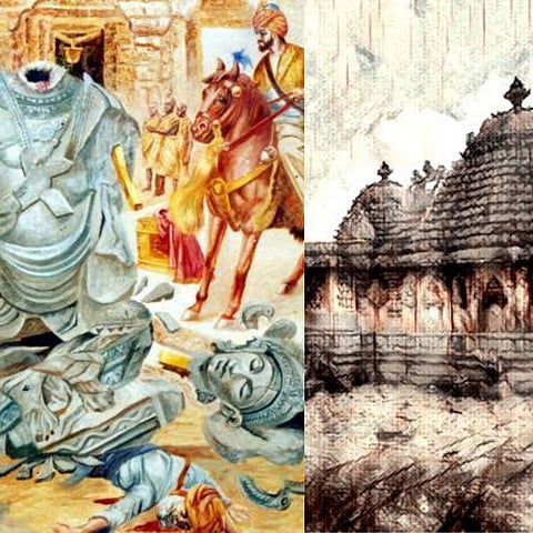 मुग़ल काल मे हिन्दू मंदिर को नष्ट एवं उनके द्वारा किए गए अत्याचार की कहानी बयाँ करती तस्वीर।(Wikimedia Commons)