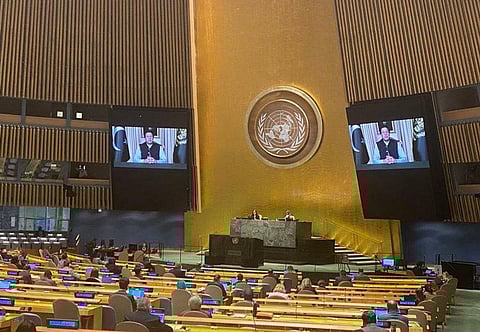 संयुक्त राष्ट्र की महासभा के दौरान, पाकिस्तान के प्रधानमंत्री इमरान खान। (twitter)