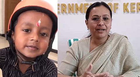 Health Minister veena George and Anganwadi student shanku