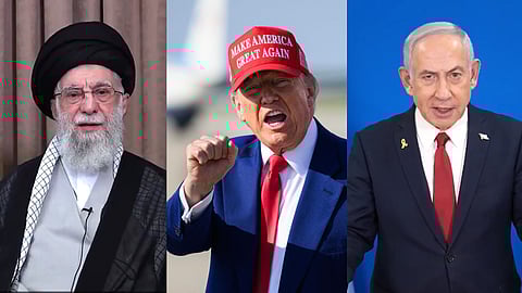 Donald Trump, Benjamin Netanyahu and Ayathollah Ali Khameni