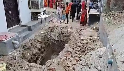 About 10 feet pit that used to bury the woman in Haryana