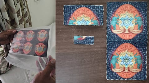 പിടികൂടിയ എല്എസ്ഡി ബ്ലോട്ടുകള്