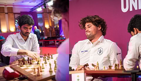 D Gukesh and Magnusd Carlsen