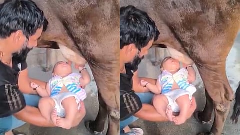A video of a baby drinking milk is currently going viral on social media.