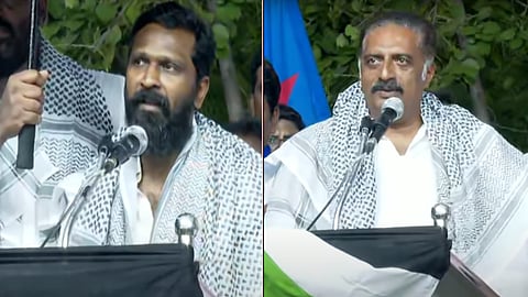 പ്രതിഷേധ റാലിയില് സംസാരിക്കുന്ന വെട്രിമാരന്, പ്രകാശ് രാജ്