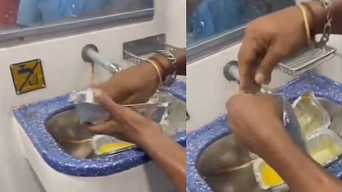 'ഇതൊക്കെയാണോ ഞങ്ങള് പൈസ നല്കി വാങ്ങി കഴിക്കുന്നത്'; ട്രെയിനില് ഉപയോഗിച്ച ഭക്ഷണ പാത്രങ്ങള് കഴുകിയെടുക്കുന്ന വീഡിയോ