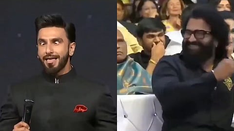 ദൈവ ചാമുണ്ഡിയെ അനുകരിക്കുന്ന രണ്വീർ സിംഗ്, സദസിൽ ഋഷഭ് ഷെട്ടി