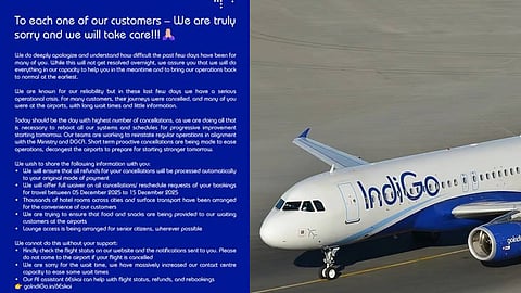 ഡിസംബർ 5 മുതൽ 15 വരെ ബുക്ക് ചെയ്തവർക്ക് മുഴുവൻ തുകയും റീഫണ്ട് , വിമാനത്താവളങ്ങളിൽ കുടുങ്ങിയവർക്ക് താമസ സൗകര്യം; വീണ്ടും ക്ഷമാപണവുമായി ഇൻഡിഗോ