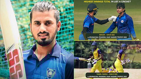 Bihar register highest team total in List A odi cricket 574/6 vs Arunachal Pradesh